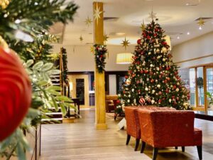 Bicester hotel lobby with Christmas decorations