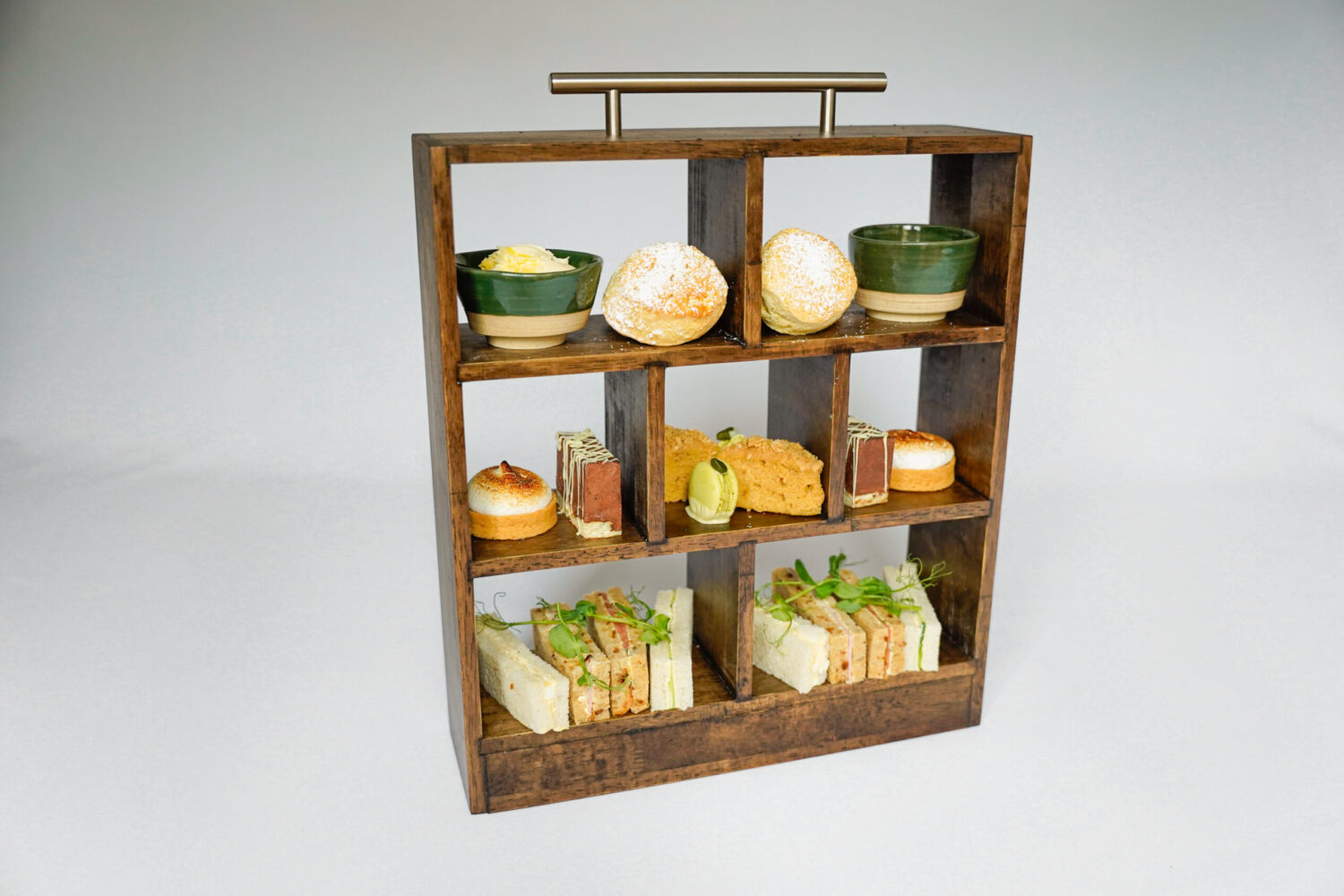 Afternoon tea sandwich, scone and cake selection