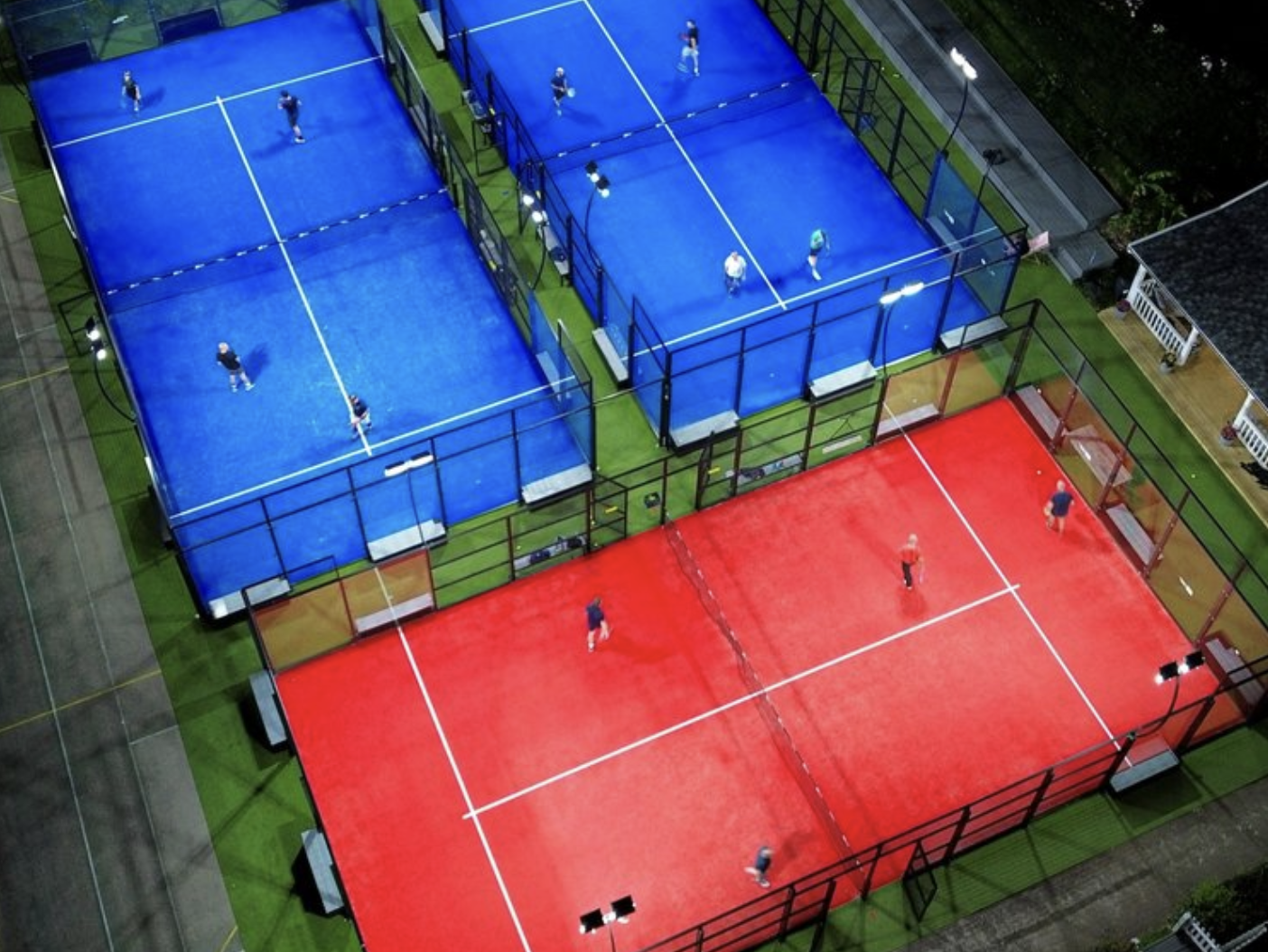 Birdseye view of three padel courts